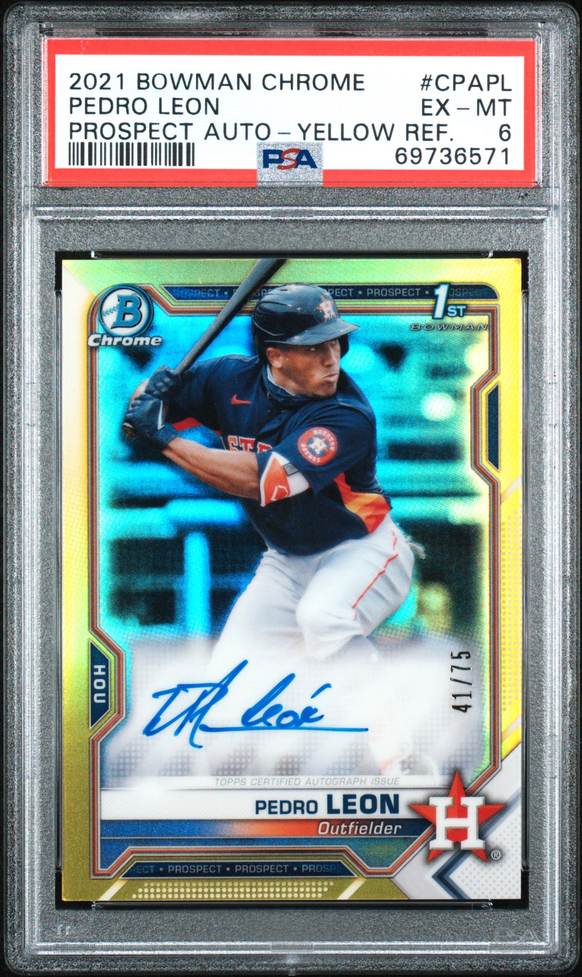 2021 Bowman Chrome Prospect Autographs #CPAPL Pedro Leon Yellow Ref. PSA 6