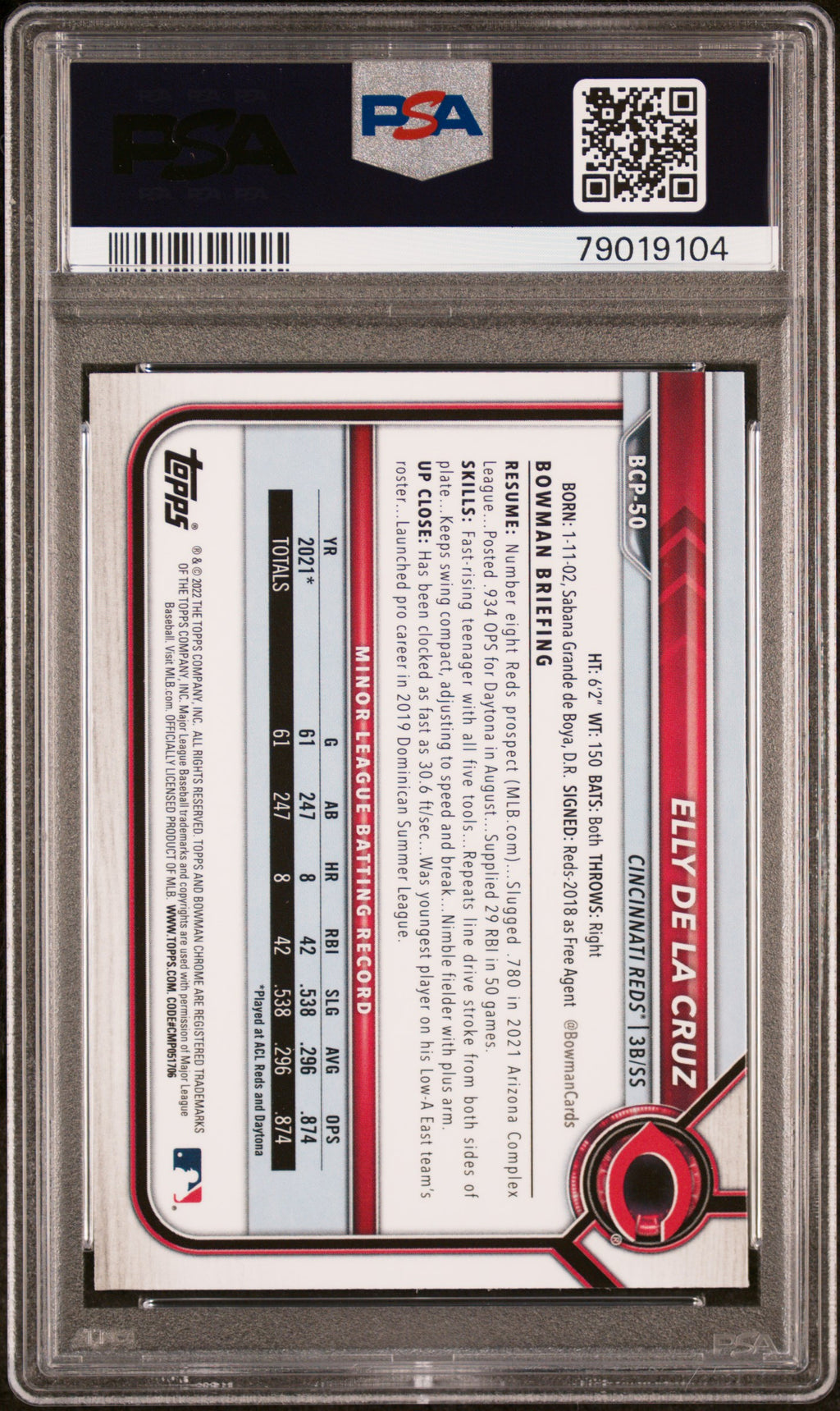 2022 Bowman Chrome Prospects #BCP50 Elly De La Cruz Chrome Prospects PSA 9