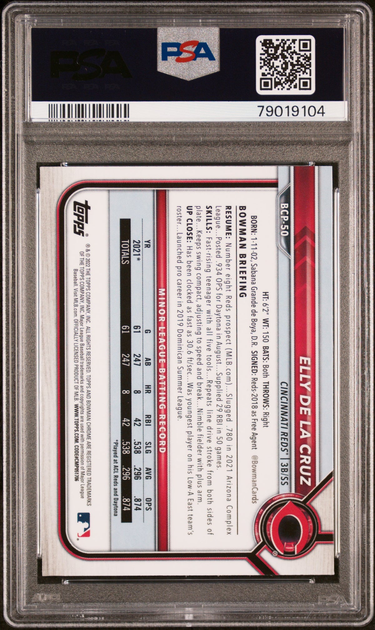2022 Bowman Chrome Prospects #BCP50 Elly De La Cruz Chrome Prospects PSA 9