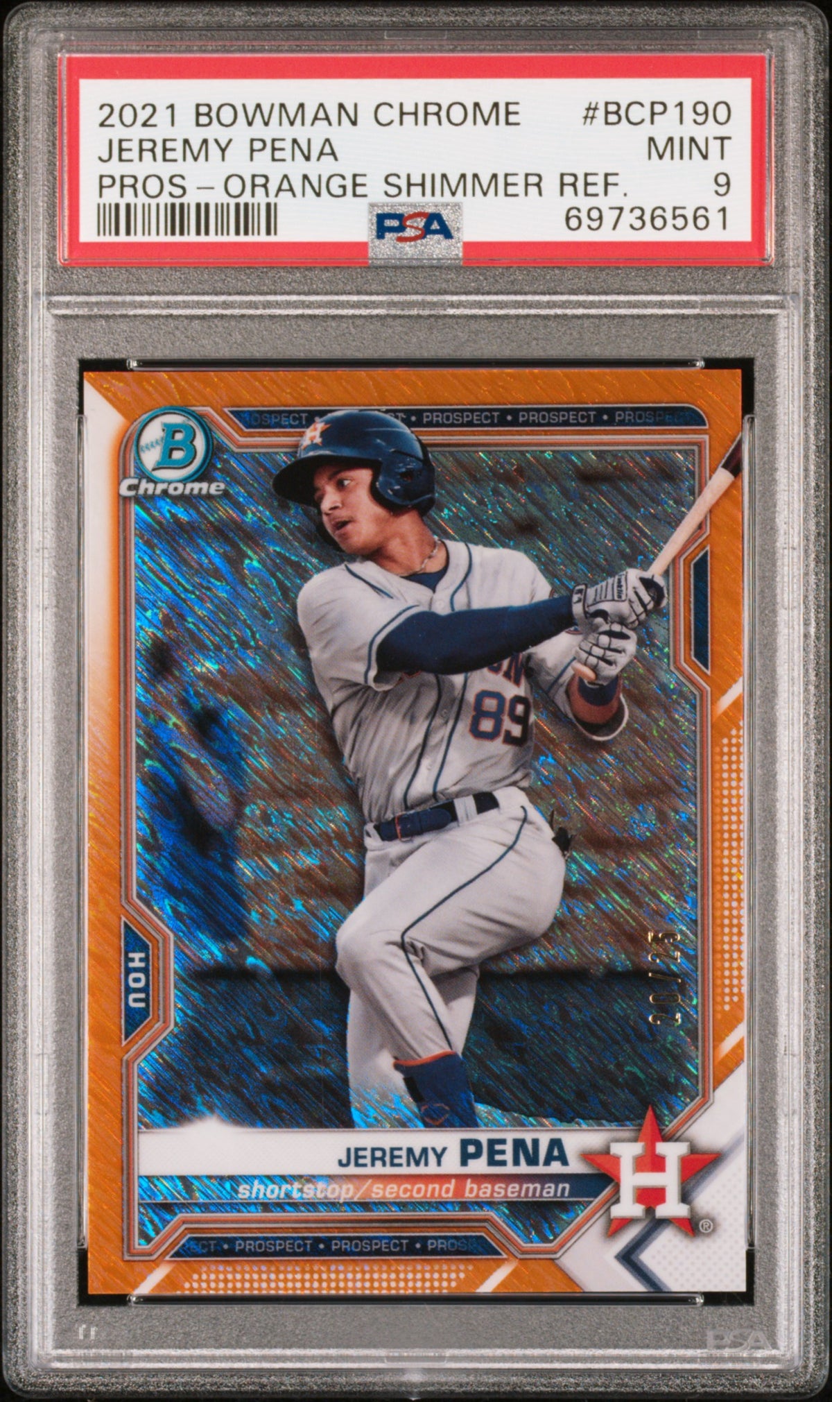 2021 Bowman Chrome Prospects #BCP190 Jeremy Pena Pros-Orange Shimmer Ref. PSA 9