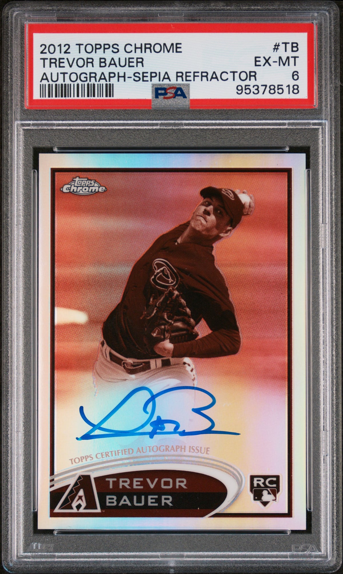 2012 Topps Chrome #TB Trevor Bauer Autograph-Sepia Refractor PSA 6 #/6