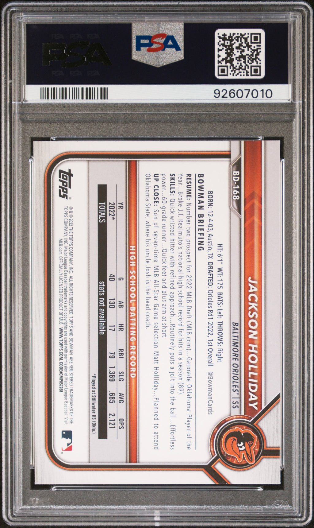 2022 Bowman Draft #BD168 Jackson Holliday Purple PSA 9 #/250