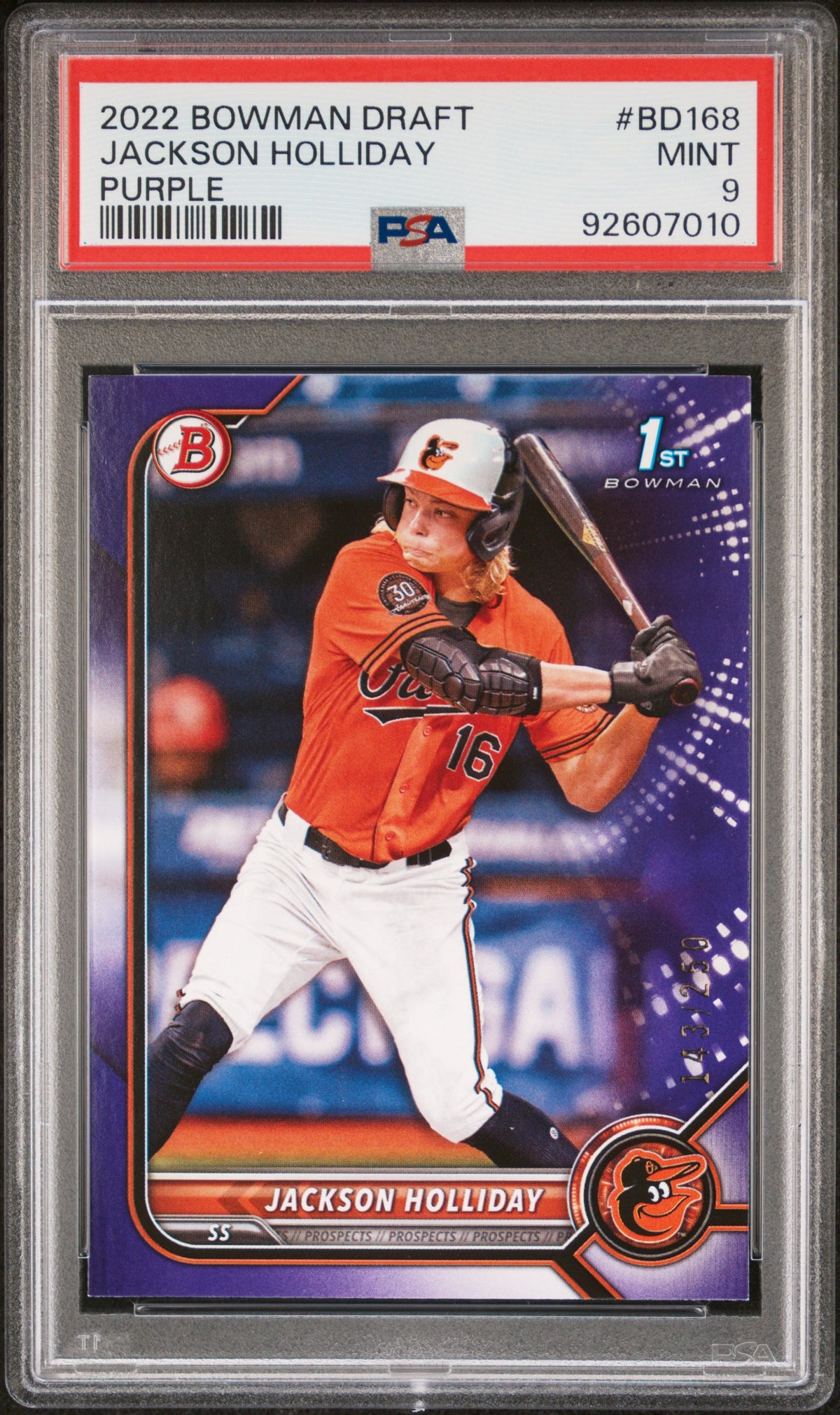 2022 Bowman Draft #BD168 Jackson Holliday Purple PSA 9 #/250