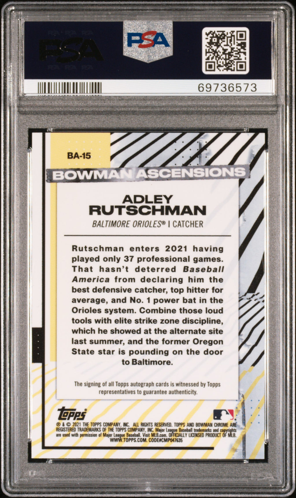 2021 Bowman Chrome Bowman Ascensions #BA15 Adley Rutschman PSA 9