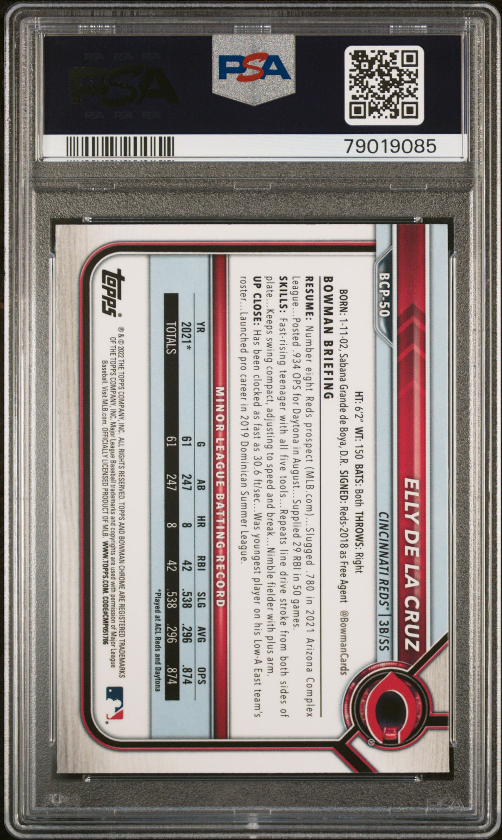 2022 Bowman Chrome Prospects #BCP50 Elly De La Cruz Chrome Prospects PSA 9