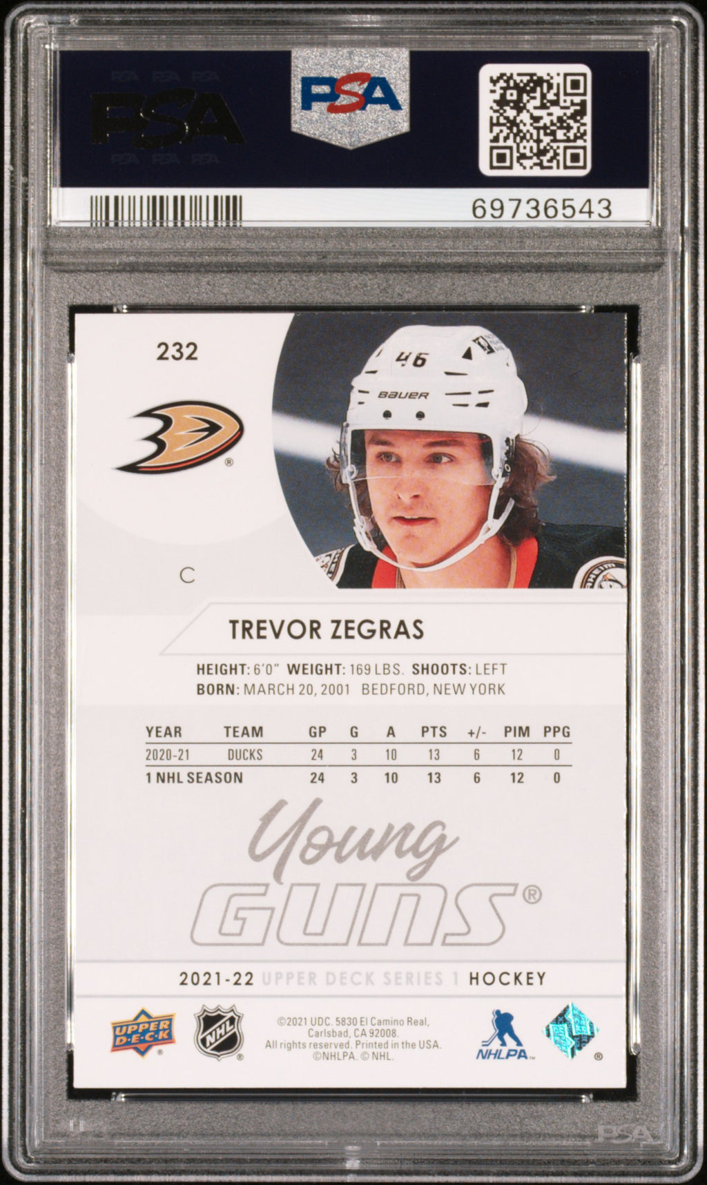 2021-2022 Upper Deck #232 Trevor Zegras PSA 9