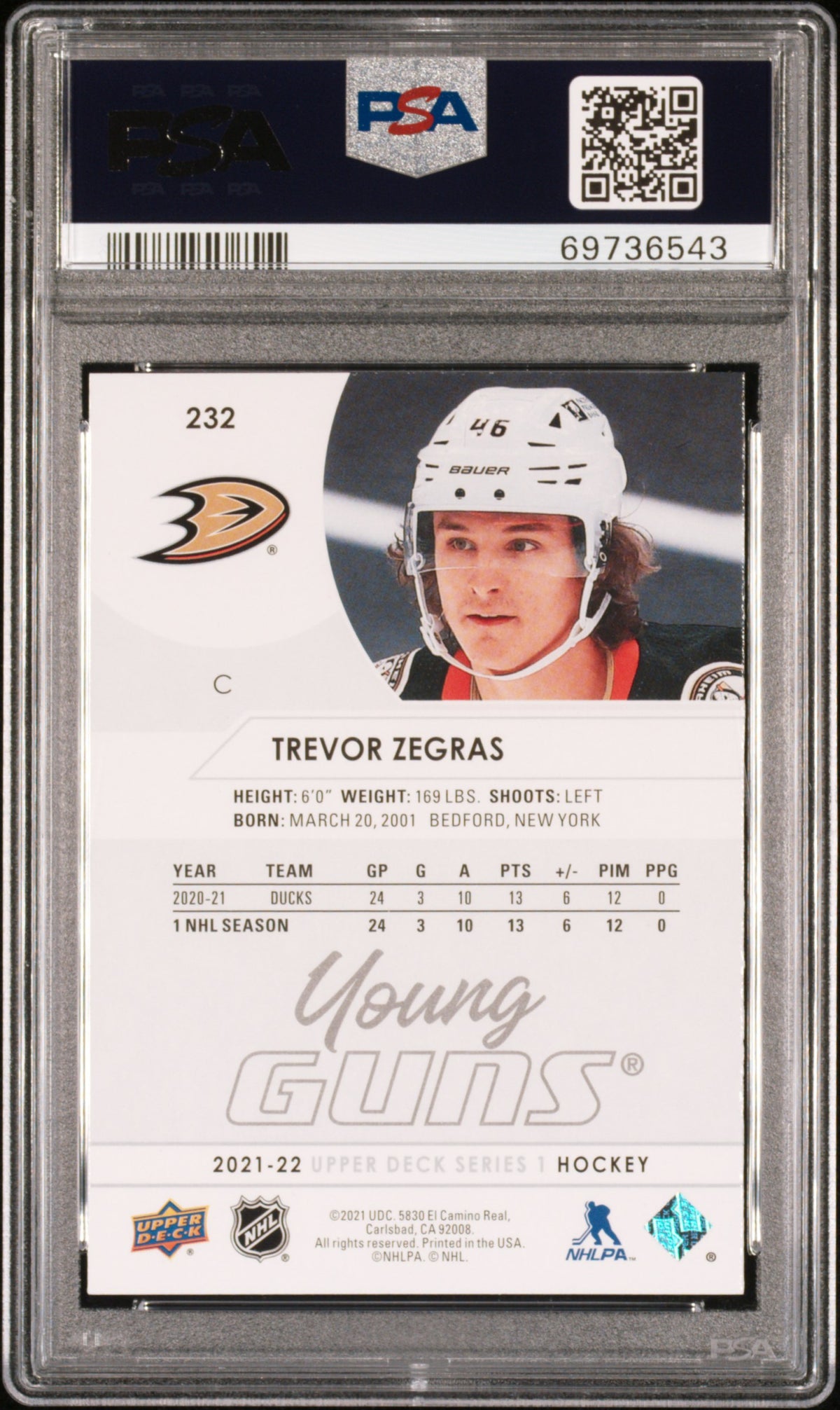 2021-2022 Upper Deck #232 Trevor Zegras PSA 9