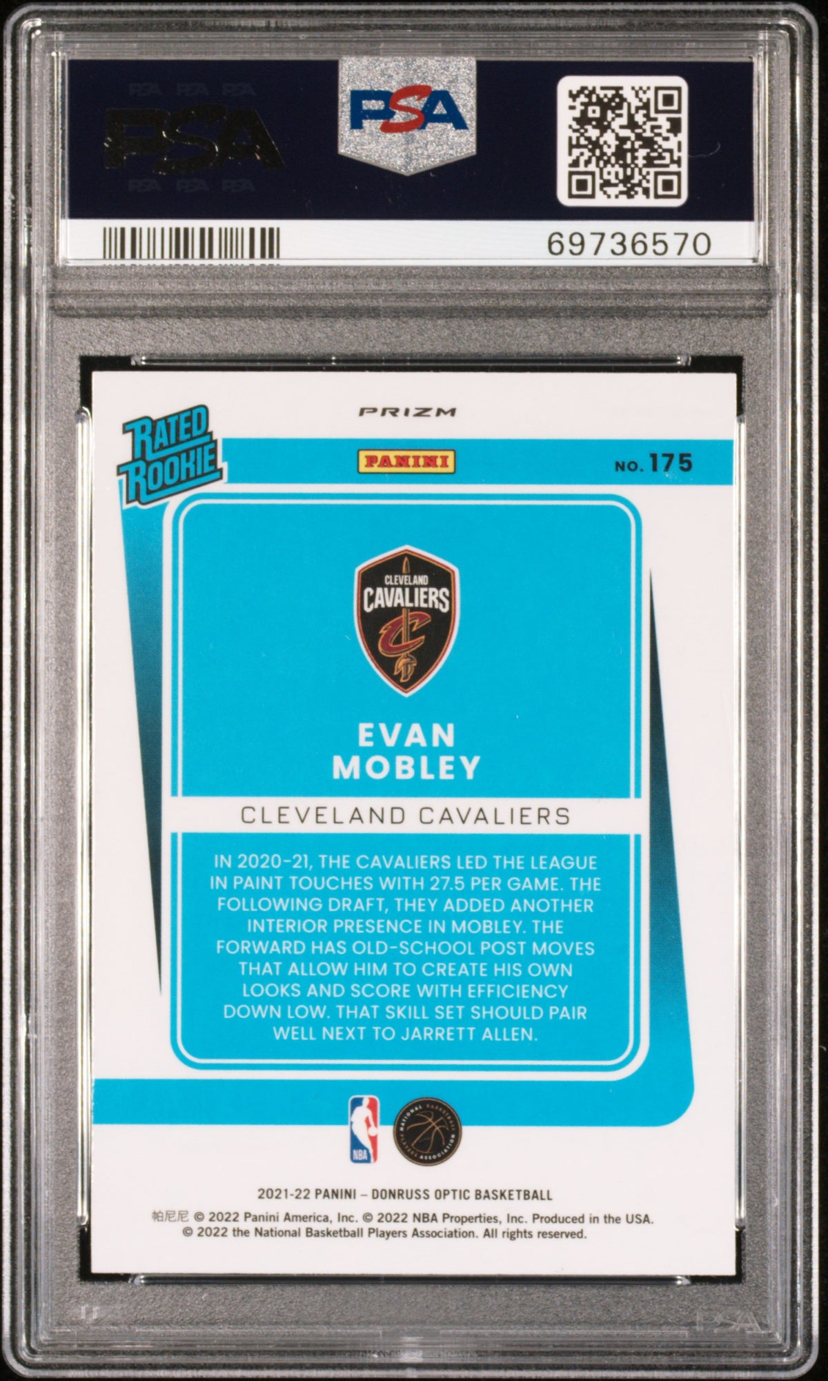 2021 Panini Donruss Optic #175 Evan Mobley Holo PSA 9