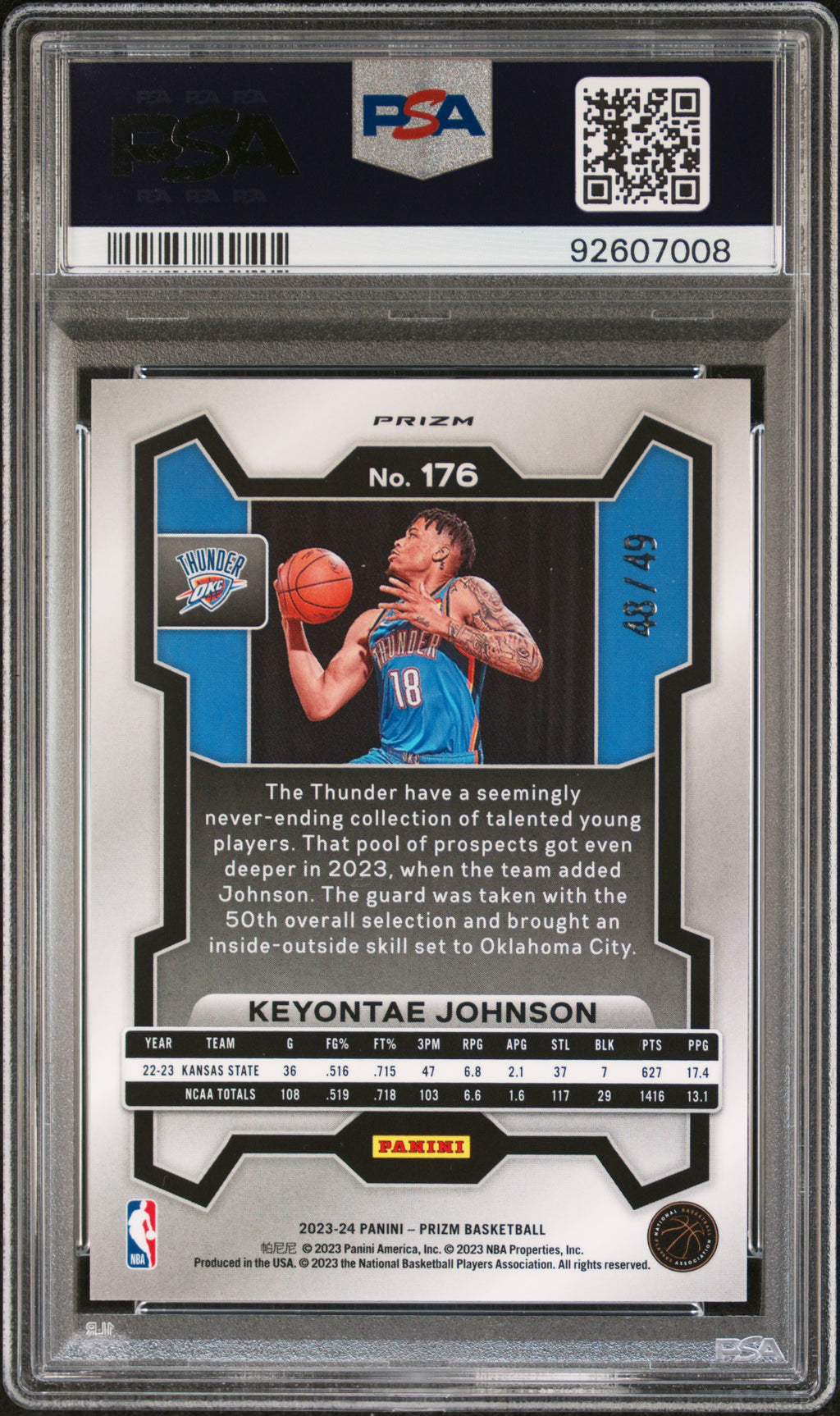 2023 Panini Prizm #176 Keyontae Johnson Orange Prizm PSA 10