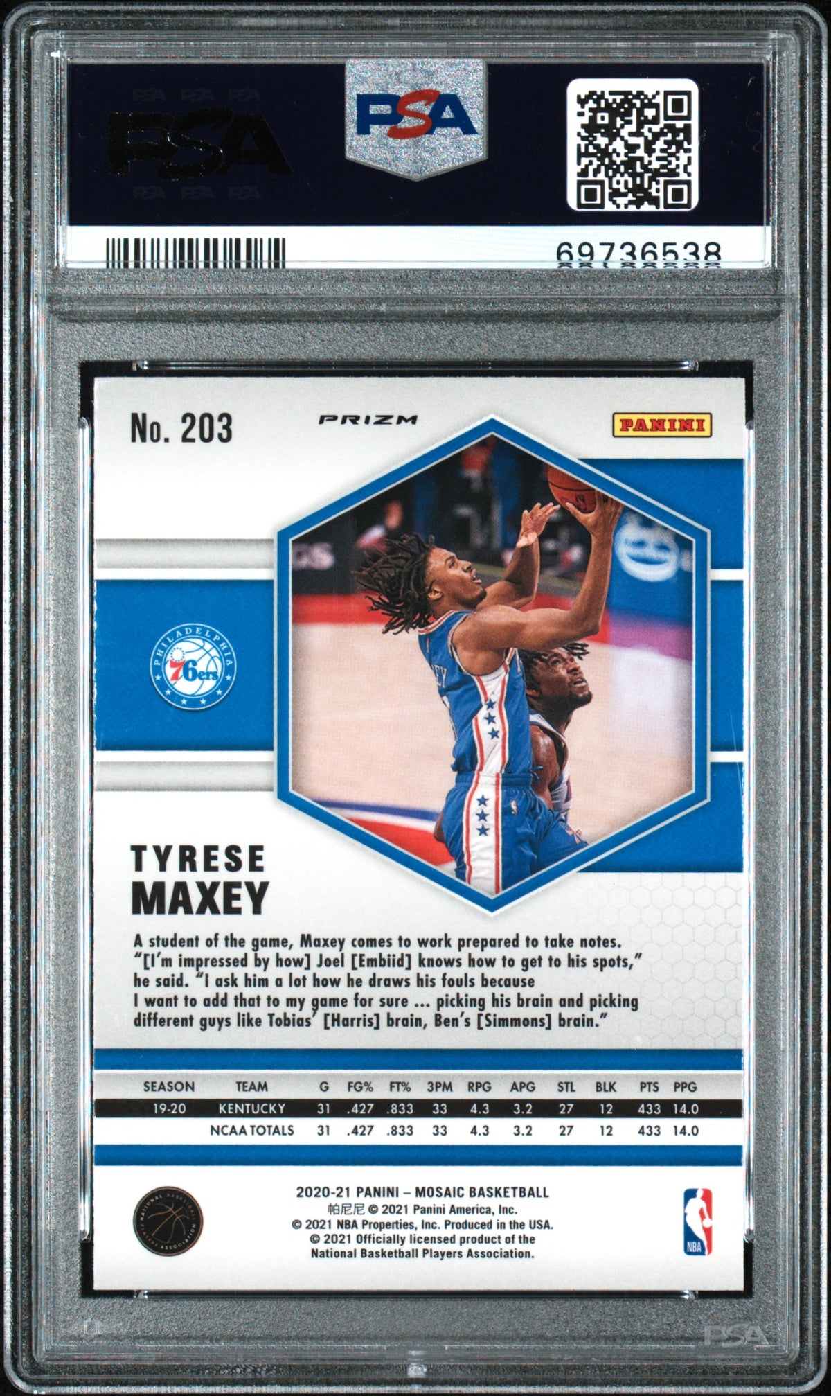 2020 Panini Mosaic #203 Tyrese Maxey Red Wave PSA 8