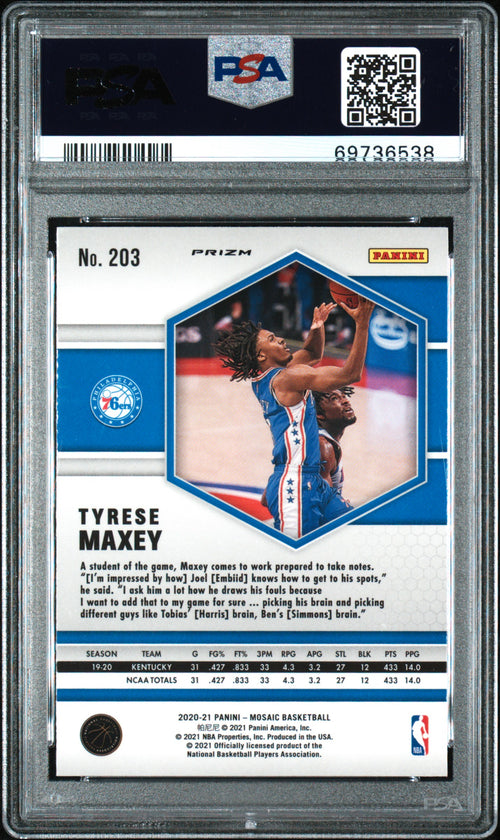 2020 Panini Mosaic #203 Tyrese Maxey Red Wave PSA 8