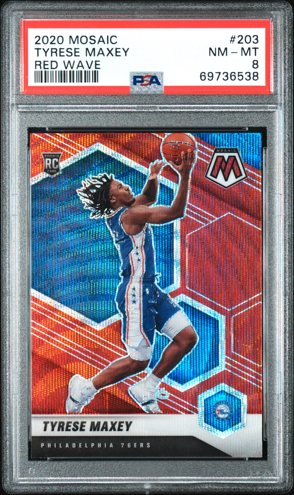 2020 Panini Mosaic #203 Tyrese Maxey Red Wave PSA 8