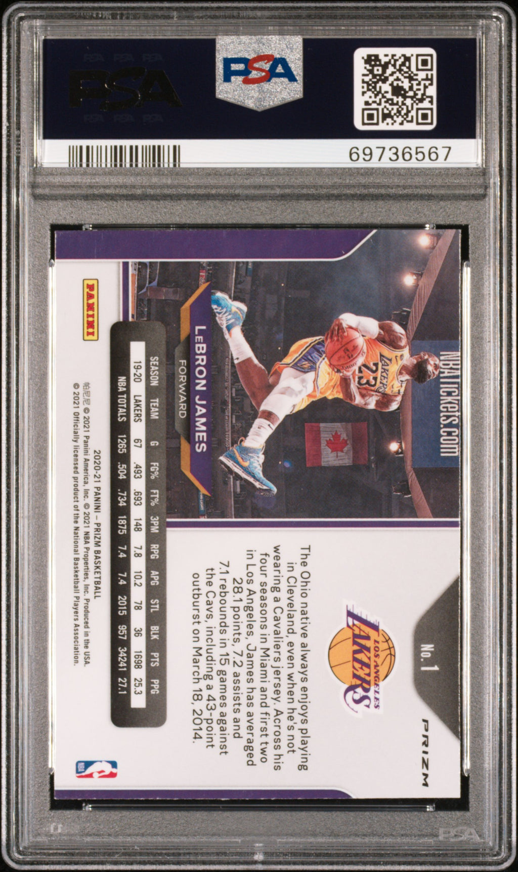 2020 Panini Prizm #1 Lebron James Silver Prizm PSA 8