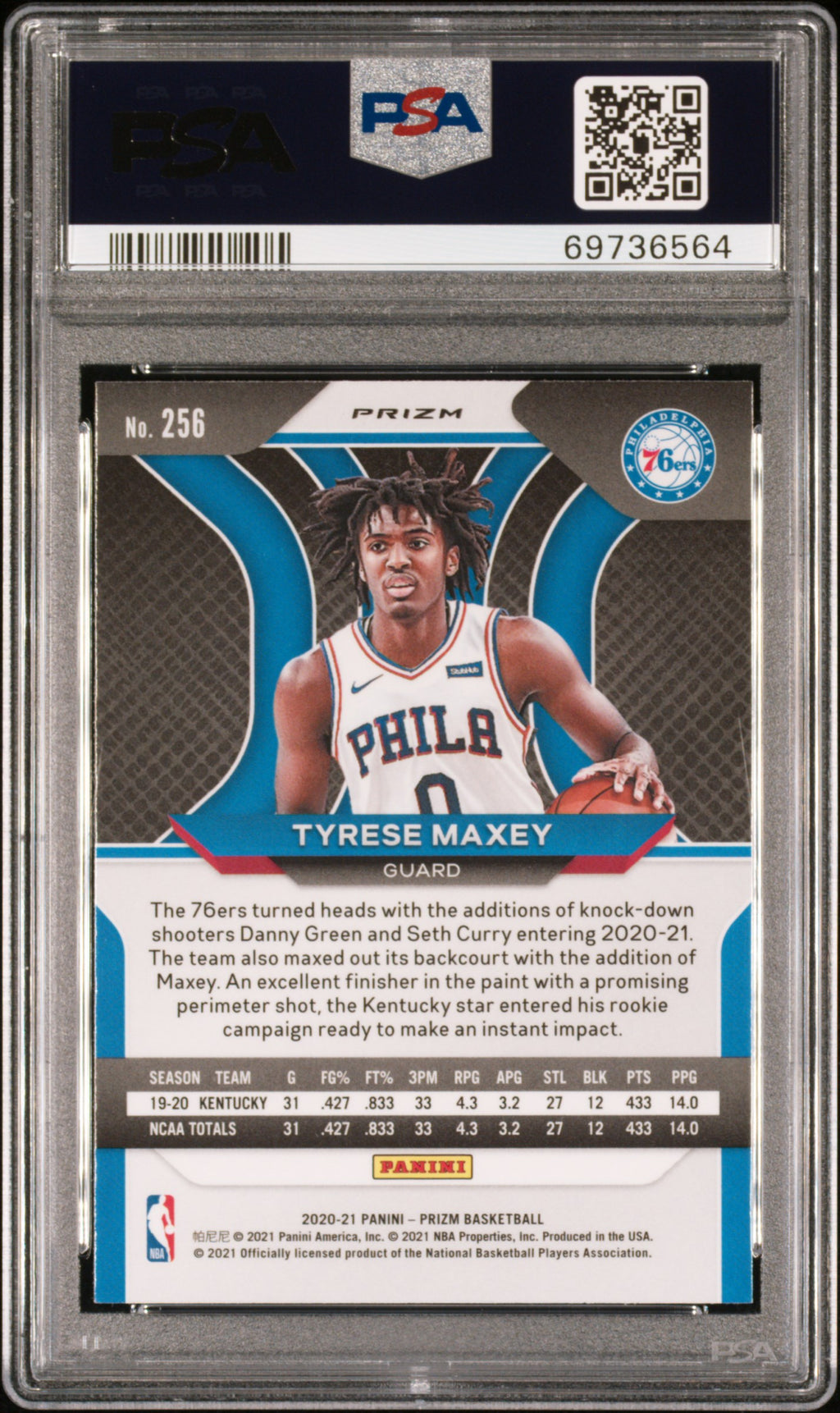 2020 Panini Prizm #256 Tyrese Maxey Red Ice PSA 9
