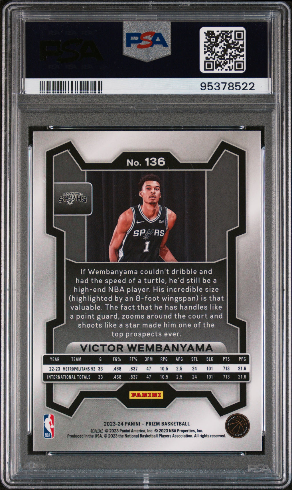 2023 Panini Prizm #136 Victor Wembanyama PSA 8