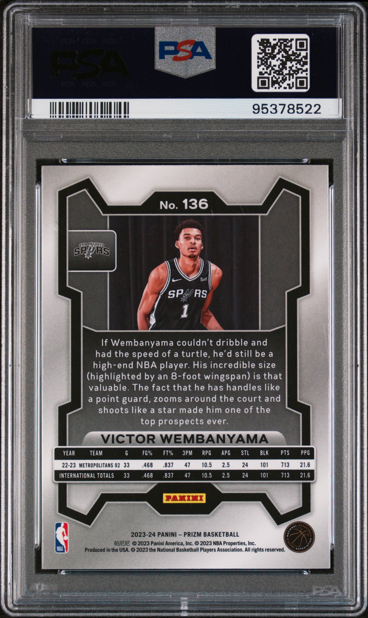 2023 Panini Prizm #136 Victor Wembanyama PSA 8