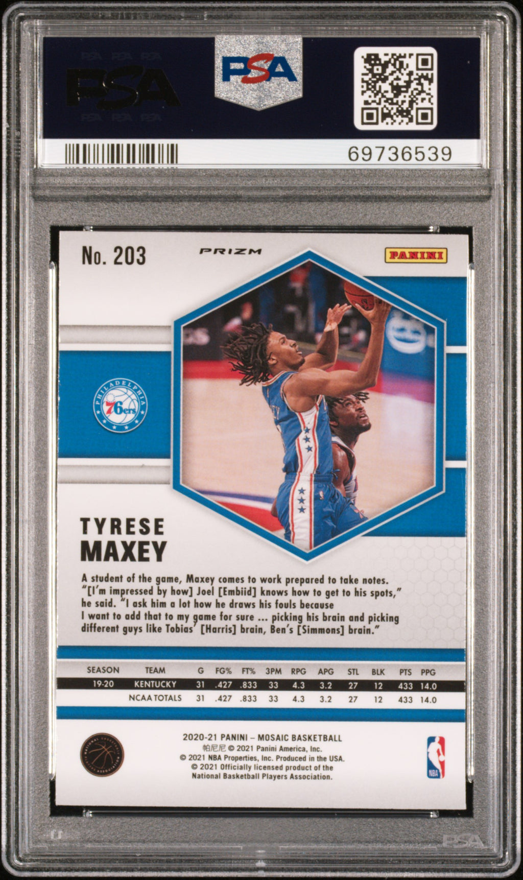 2020 Panini Mosaic #203 Tyrese Maxey Red Wave PSA 9