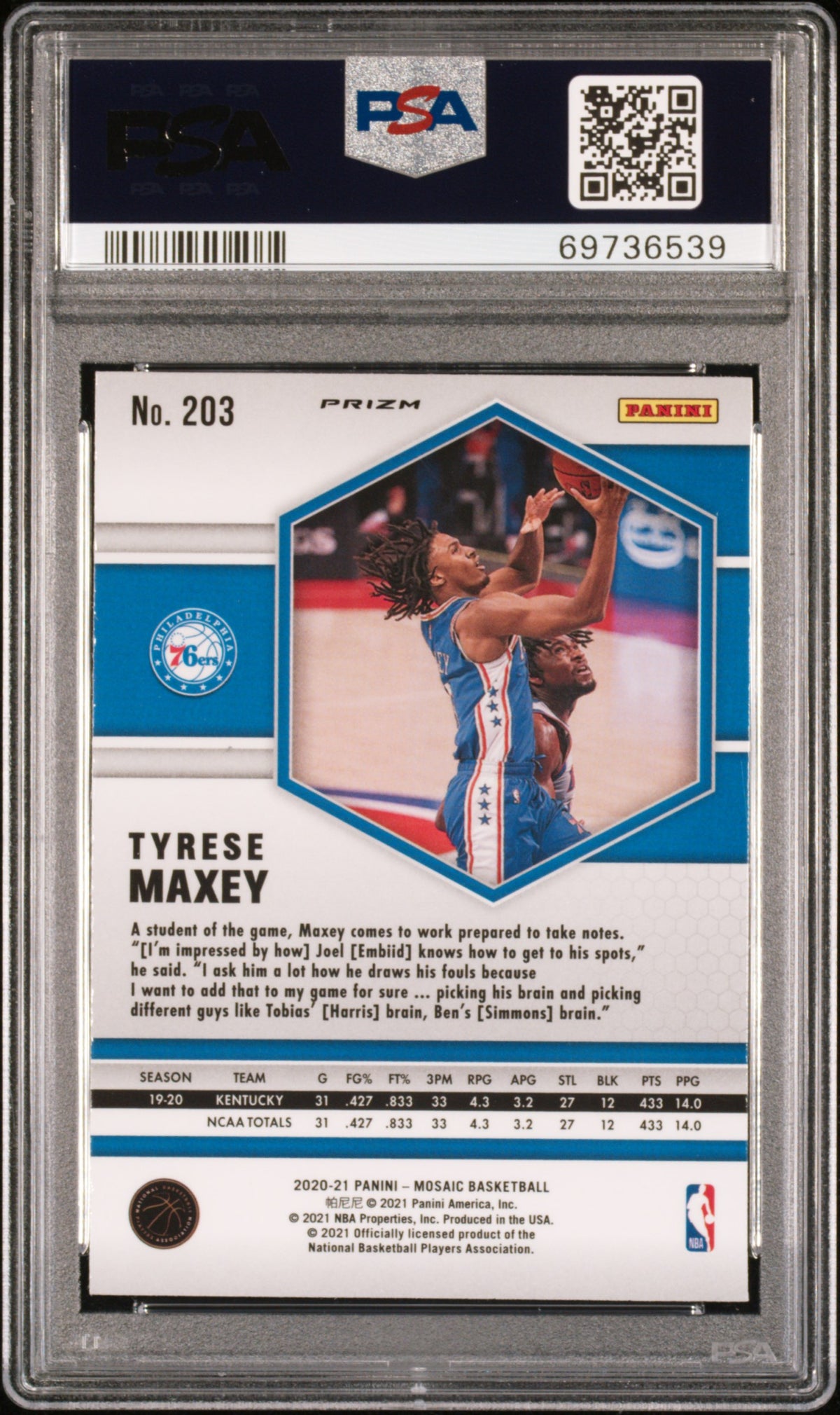 2020 Panini Mosaic #203 Tyrese Maxey Red Wave PSA 9
