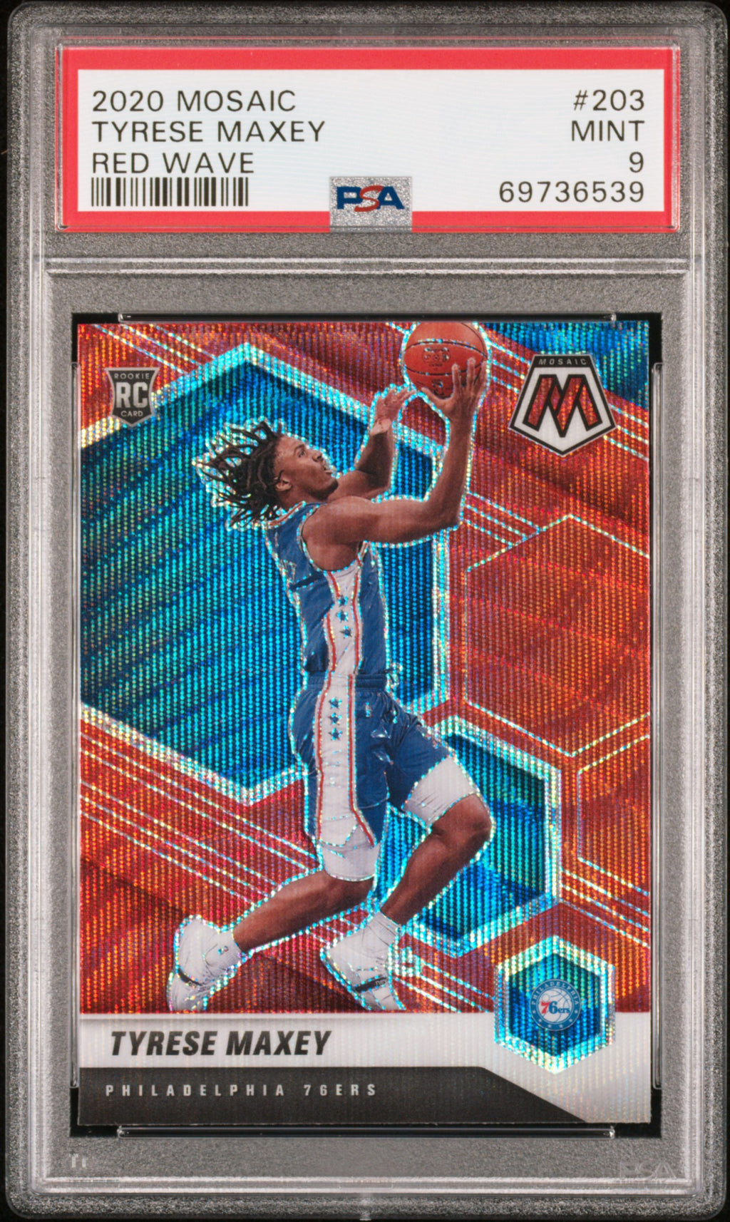 2020 Panini Mosaic #203 Tyrese Maxey Red Wave PSA 9
