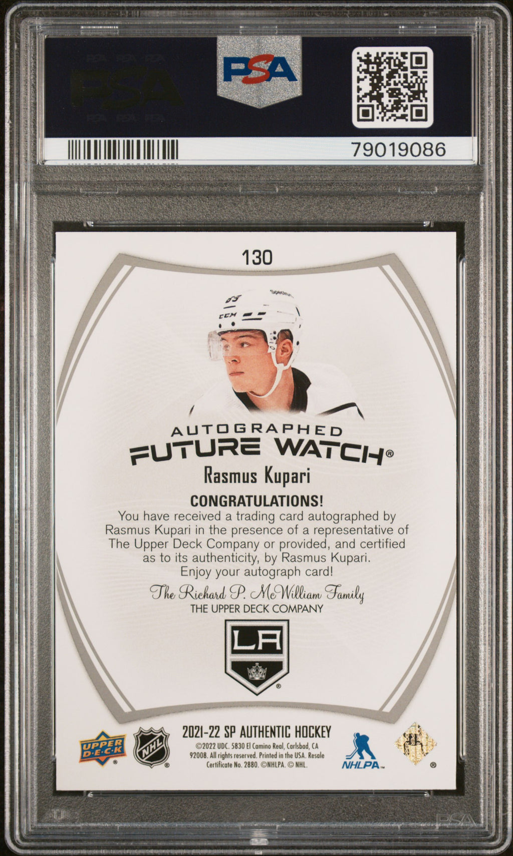 2021 Sp Authentic #130 Rasmus Kupari Autograph PSA 7