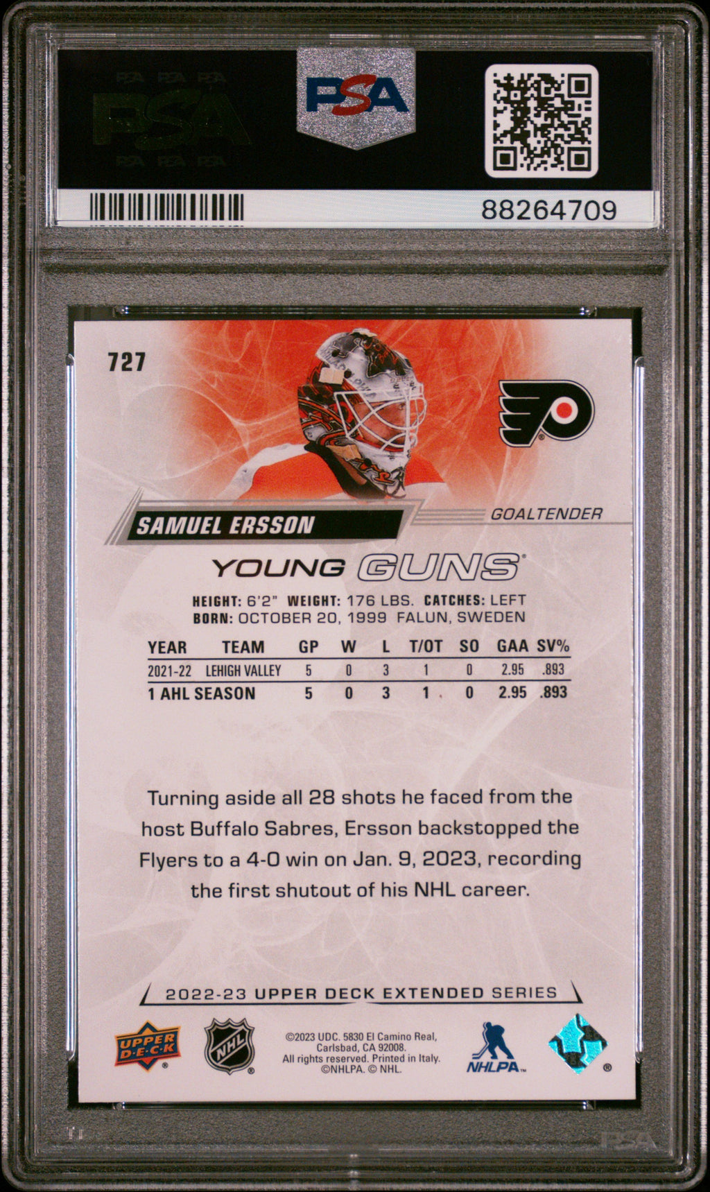 2022 Upper Deck #727 Samuel Ersson PSA 10