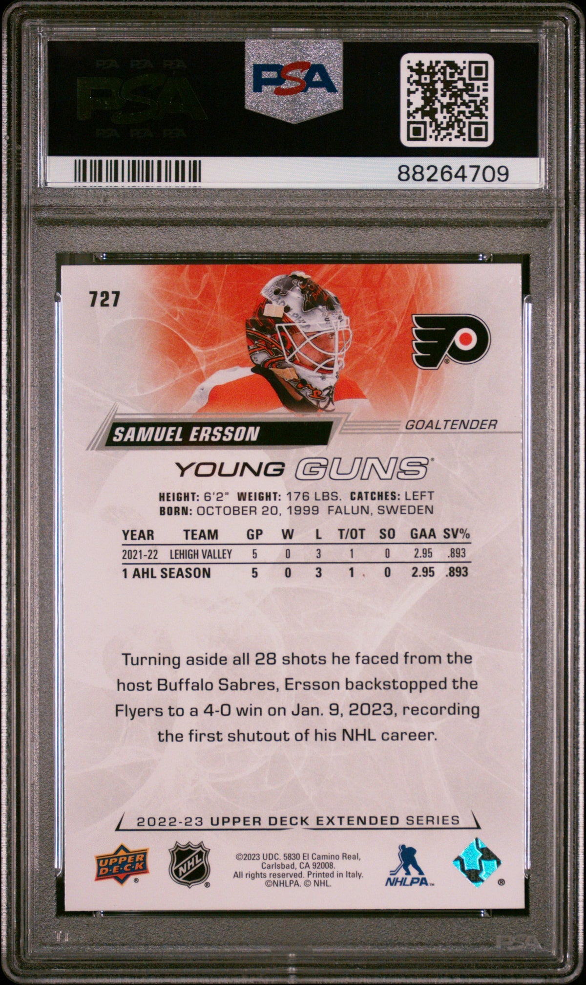 2022 Upper Deck #727 Samuel Ersson PSA 10