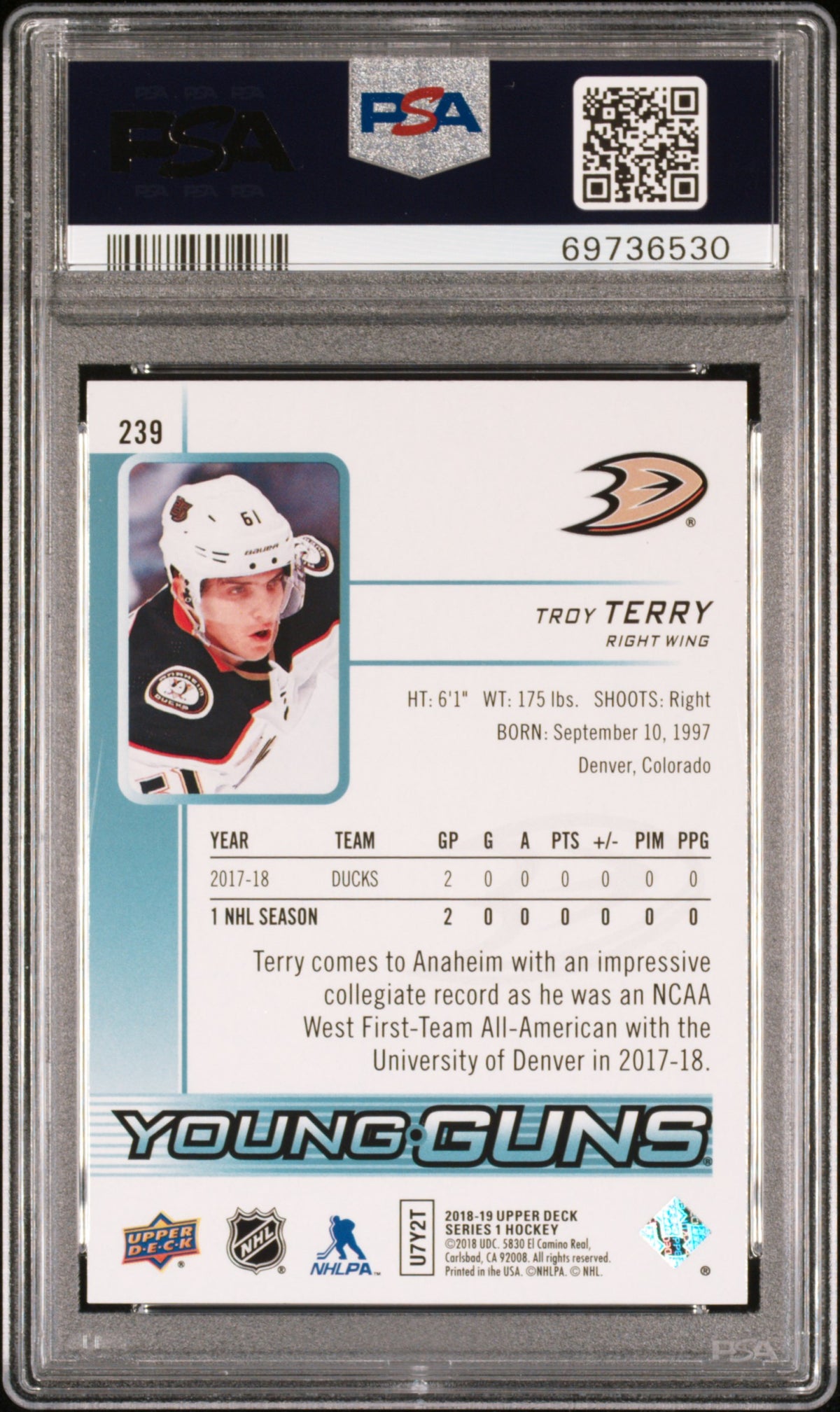 2018 Upper Deck #239 Troy Terry PSA 9