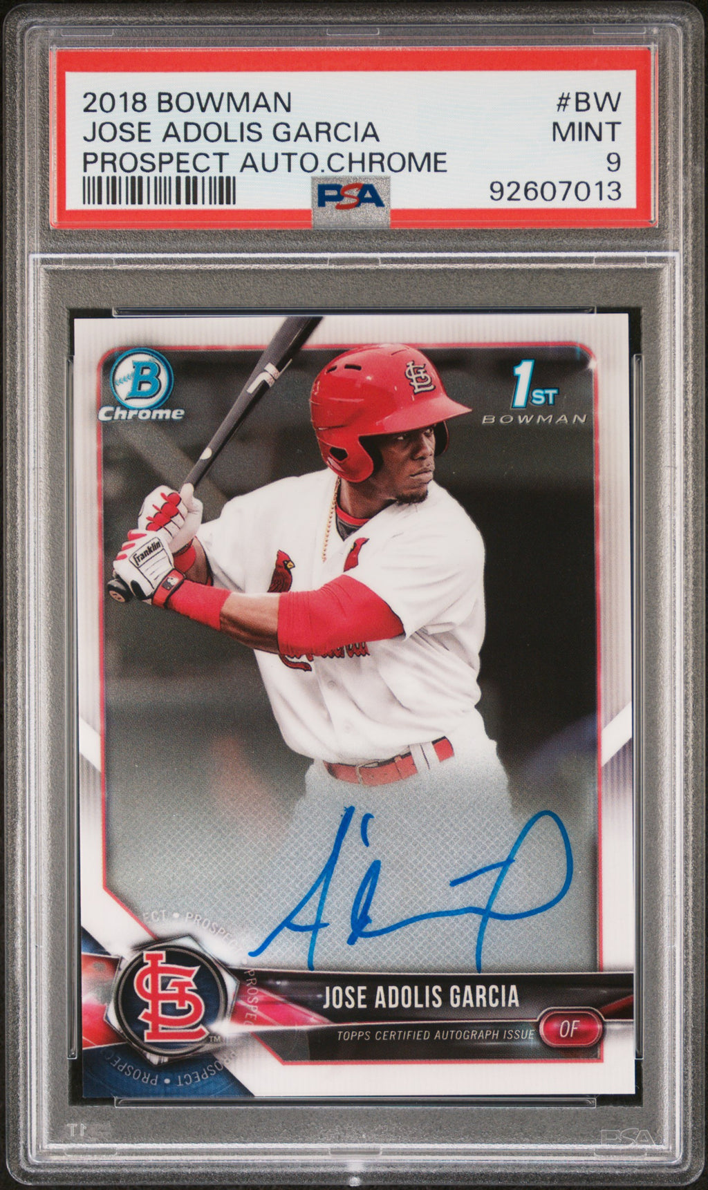 2018 Bowman Prospect Autographs Chrome #BW Adolis Garcia PSA 9