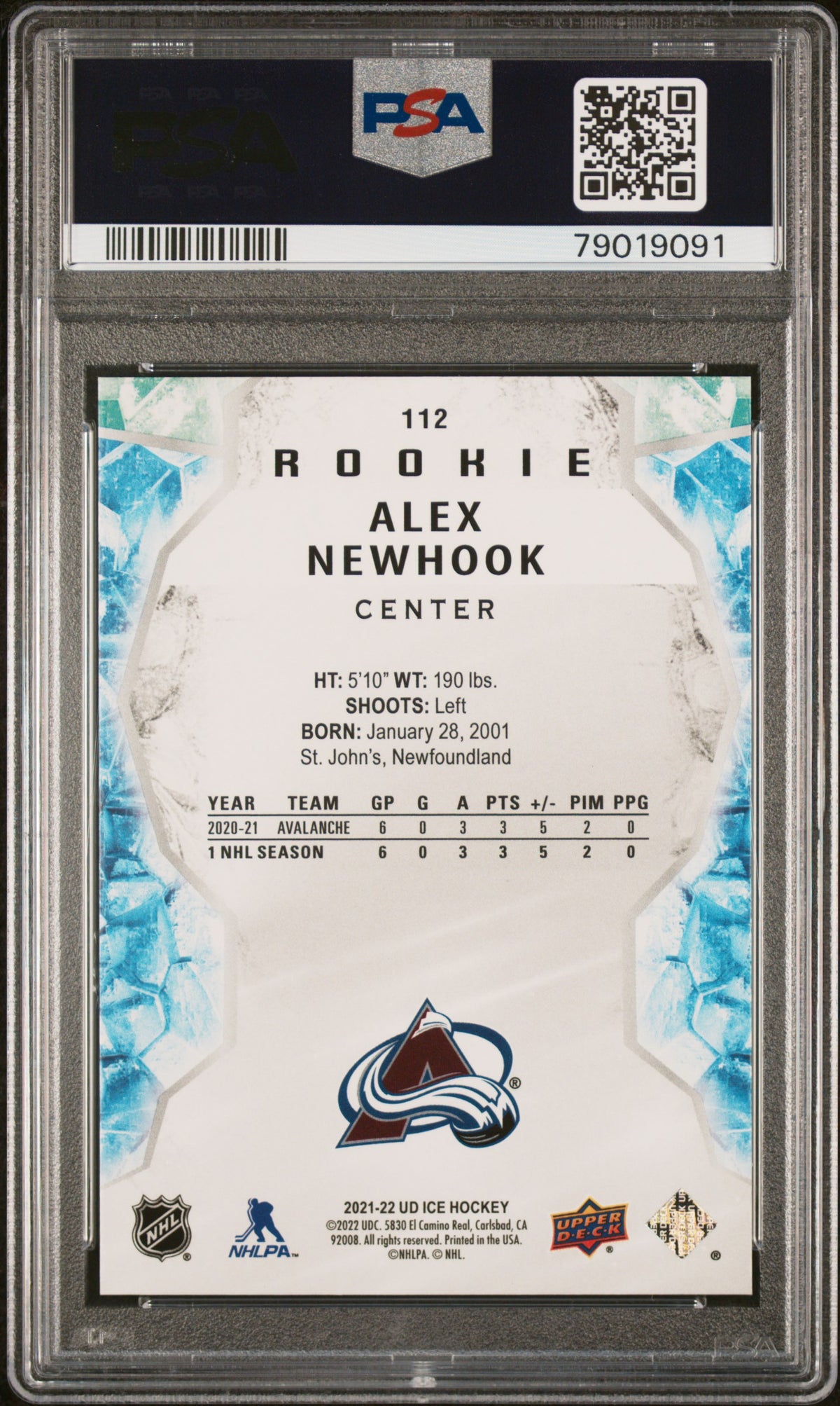 2021 Upper Deck Ice #112 Alex Newhook Royal Blue PSA 9