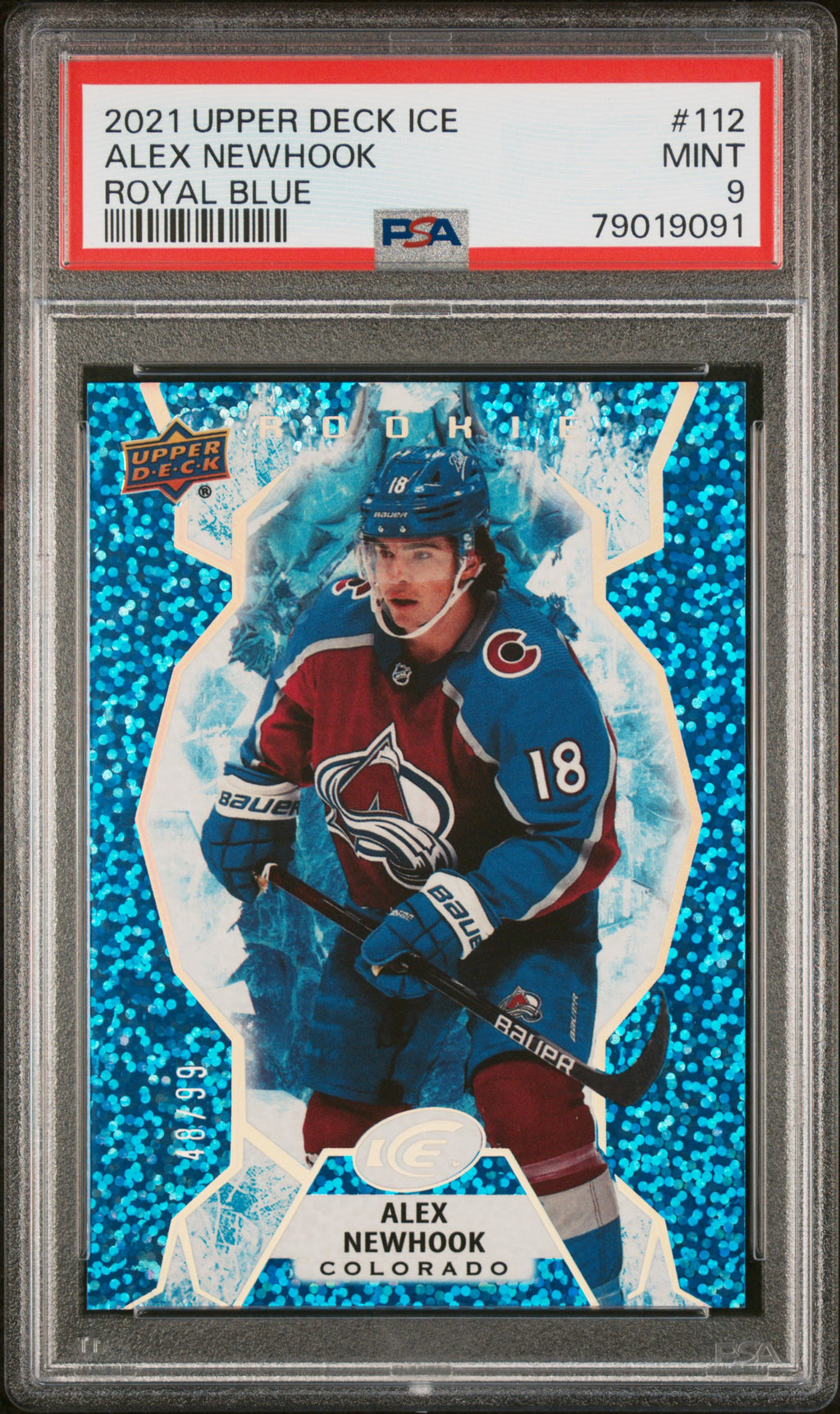 2021 Upper Deck Ice #112 Alex Newhook Royal Blue PSA 9