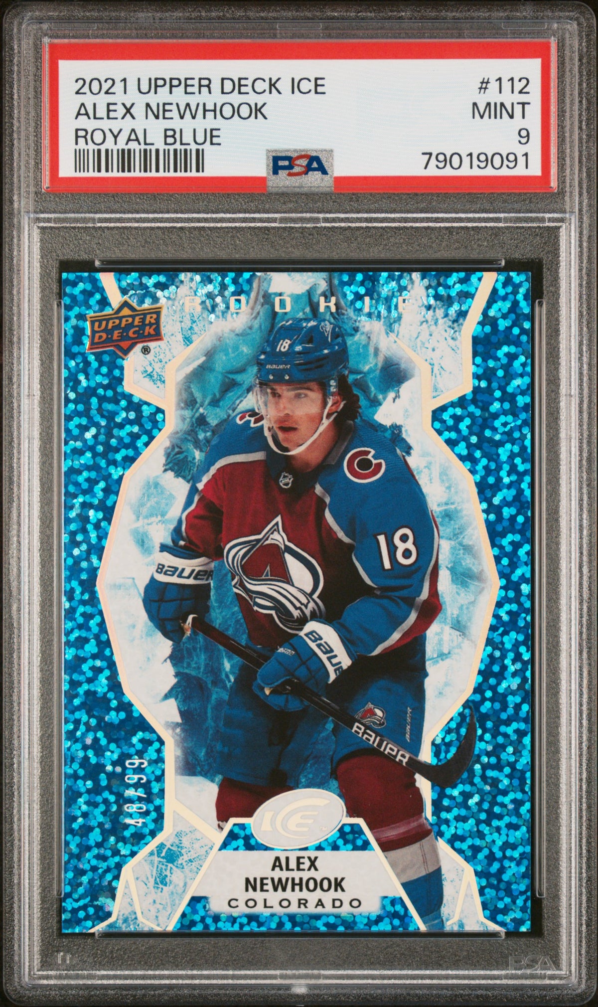 2021 Upper Deck Ice #112 Alex Newhook Royal Blue PSA 9