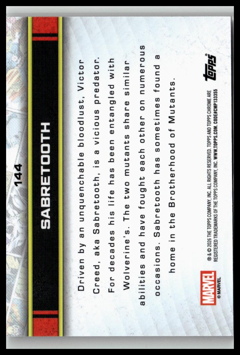 2026 Topps Chrome Marvel Comics #144 Sabretooth
