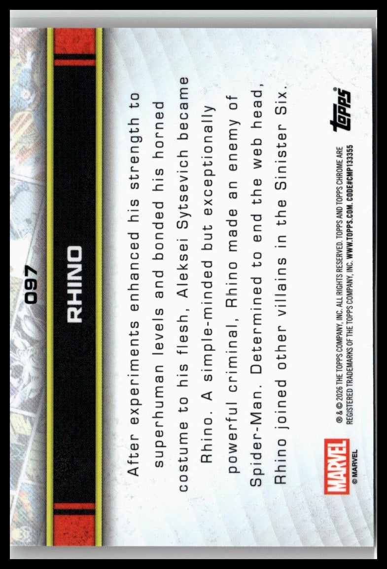 2026 Topps Chrome Marvel Comics #97 Rhino
