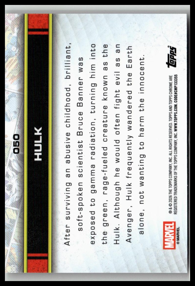 2026 Topps Chrome Marvel Comics #50 Hulk