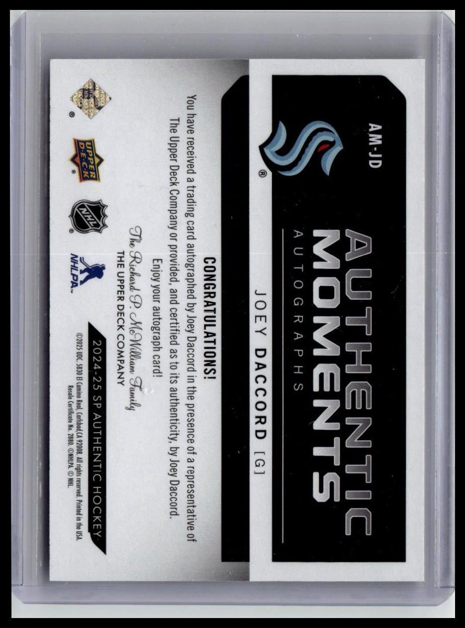 2024-25 SP Authentic #AM-JD Joey Daccord Authentic Moments Autographs