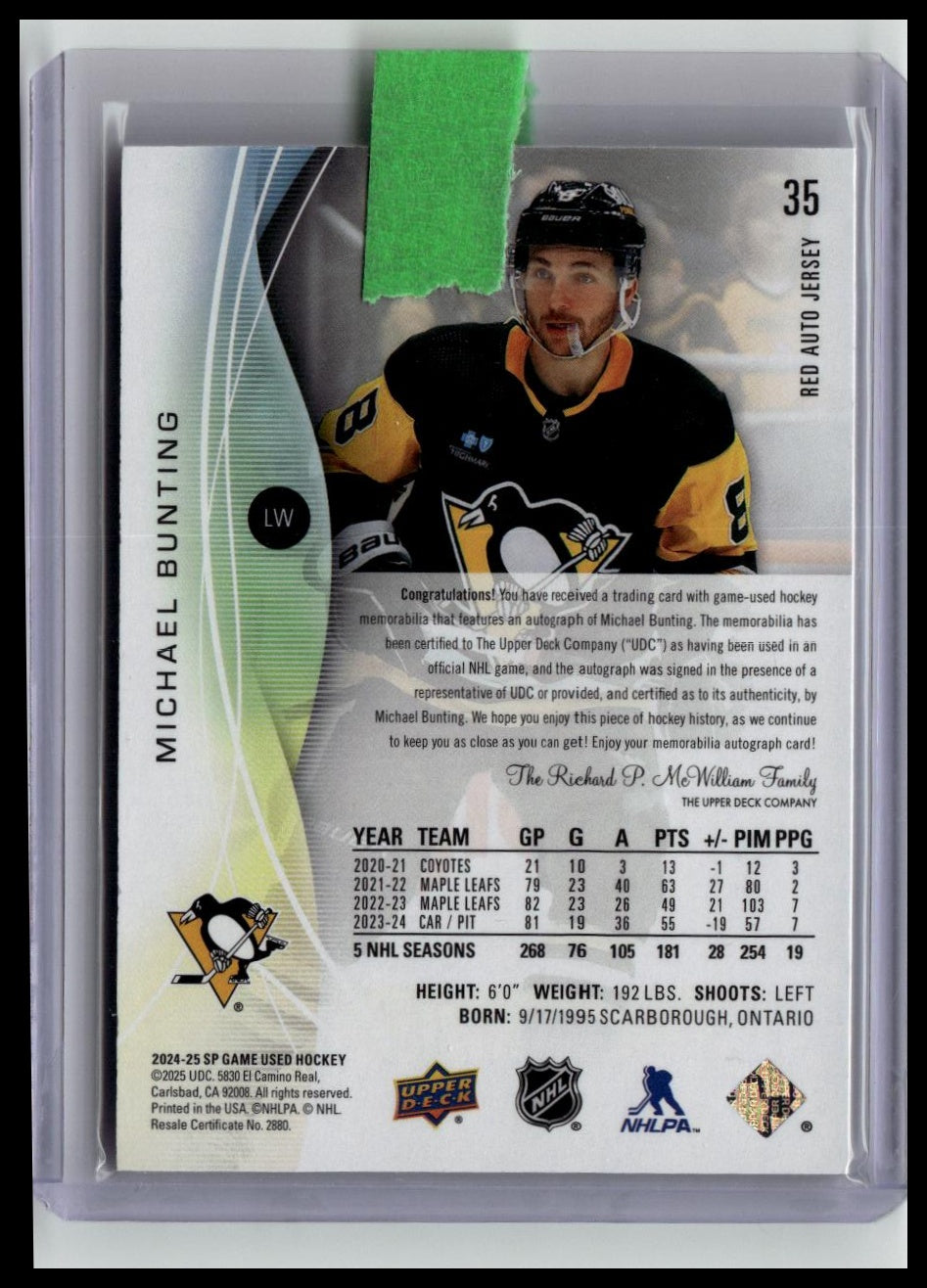 2024-25 SP Game Used #35 Michael Bunting Base Autograph