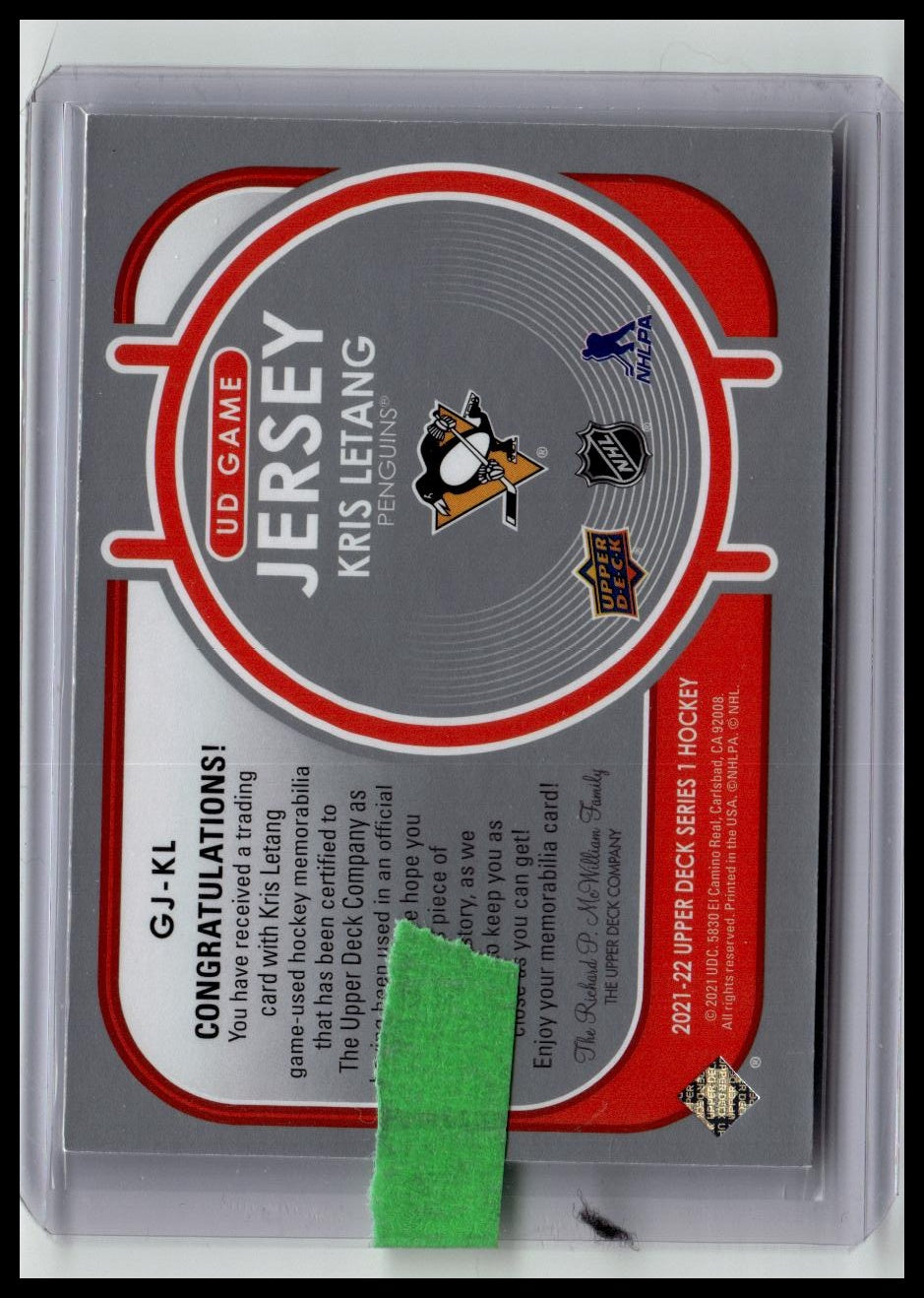 2021-22 Upper Deck #GJ-KL Kris Letang UD Game Jersey