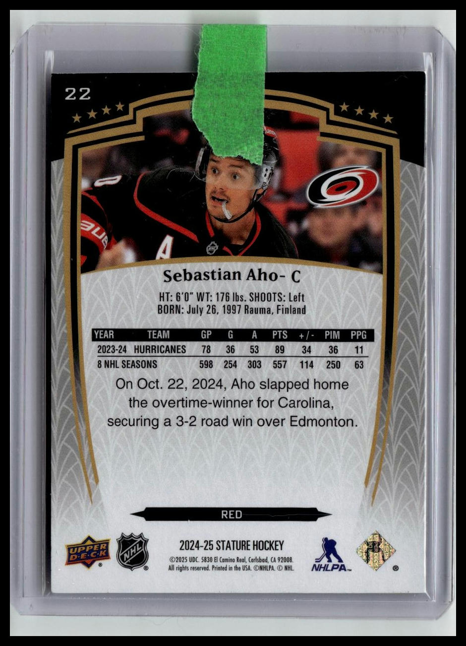 2024-25 Upper Deck Stature #22 Sebastian Aho Red #/249