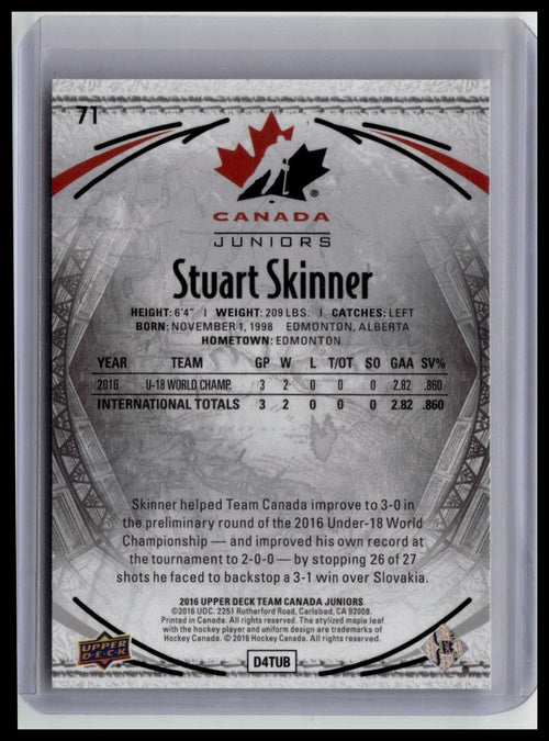 2016 Upper Deck Team Canada Juniors #71 Stuart Skinner Exclusives #/175