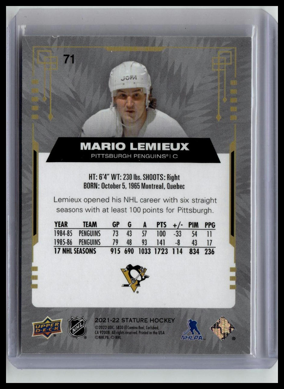 2021-22 Upper Deck Stature #71 Mario Lemieux Photo Variant Red #/33