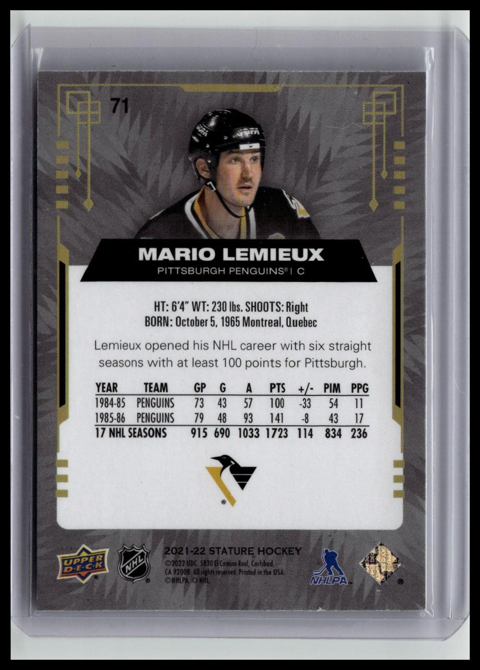 2021-22 Upper Deck Stature #71 Mario Lemieux Green #/149