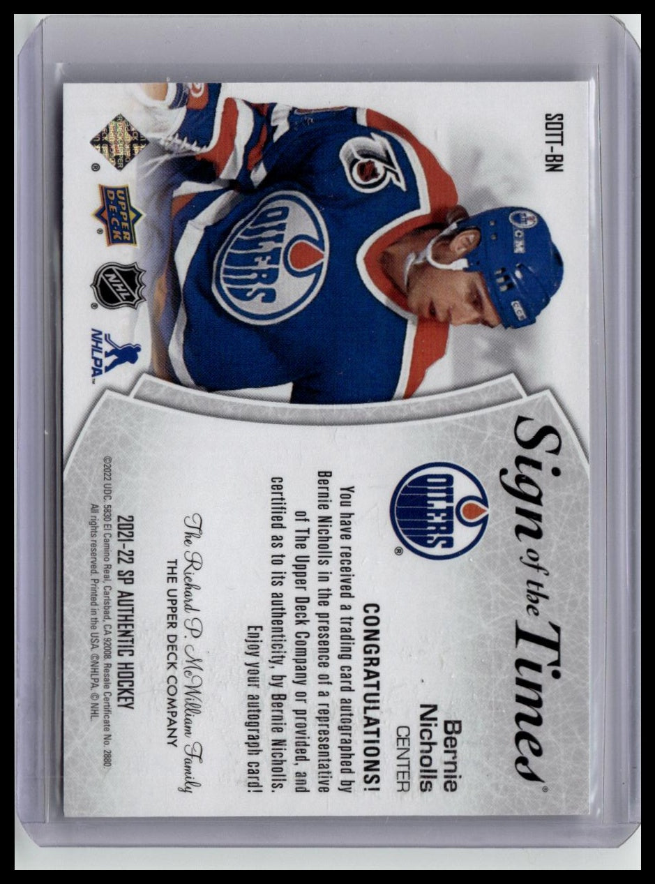 2021-22 SP Authentic #SOTT-BN Bernie Nicholls Sign of the Times