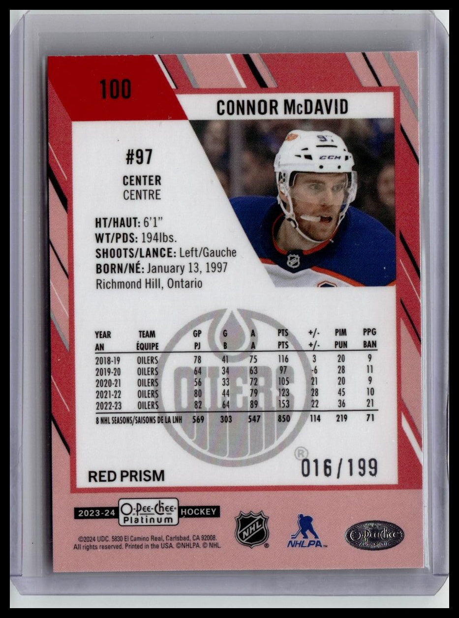 2023-24 O-Pee-Chee Platinum #100 Connor McDavid Red Prism #/199