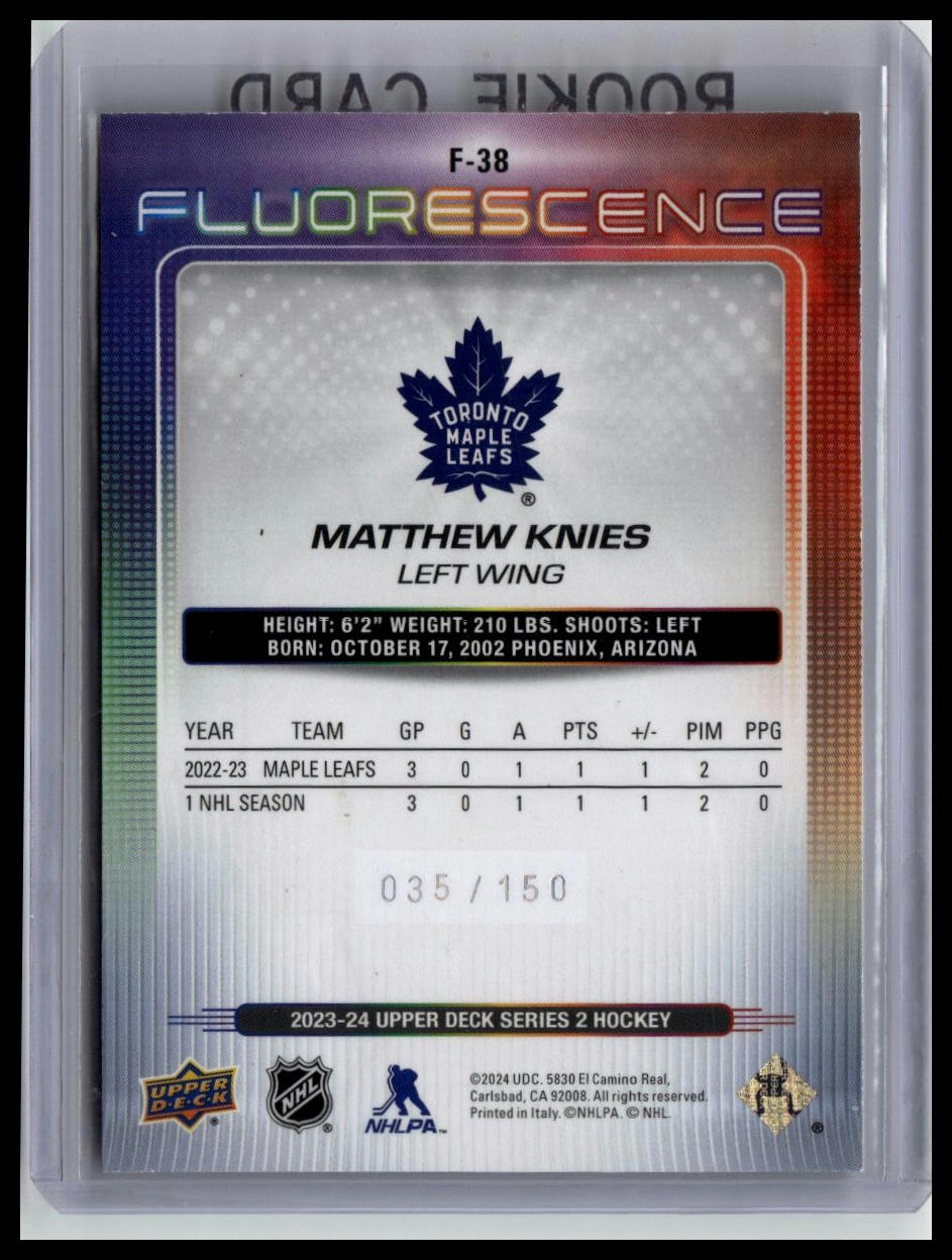 2023-24 Upper Deck #F-38 Matthew Knies Fluorescence Gold #/150