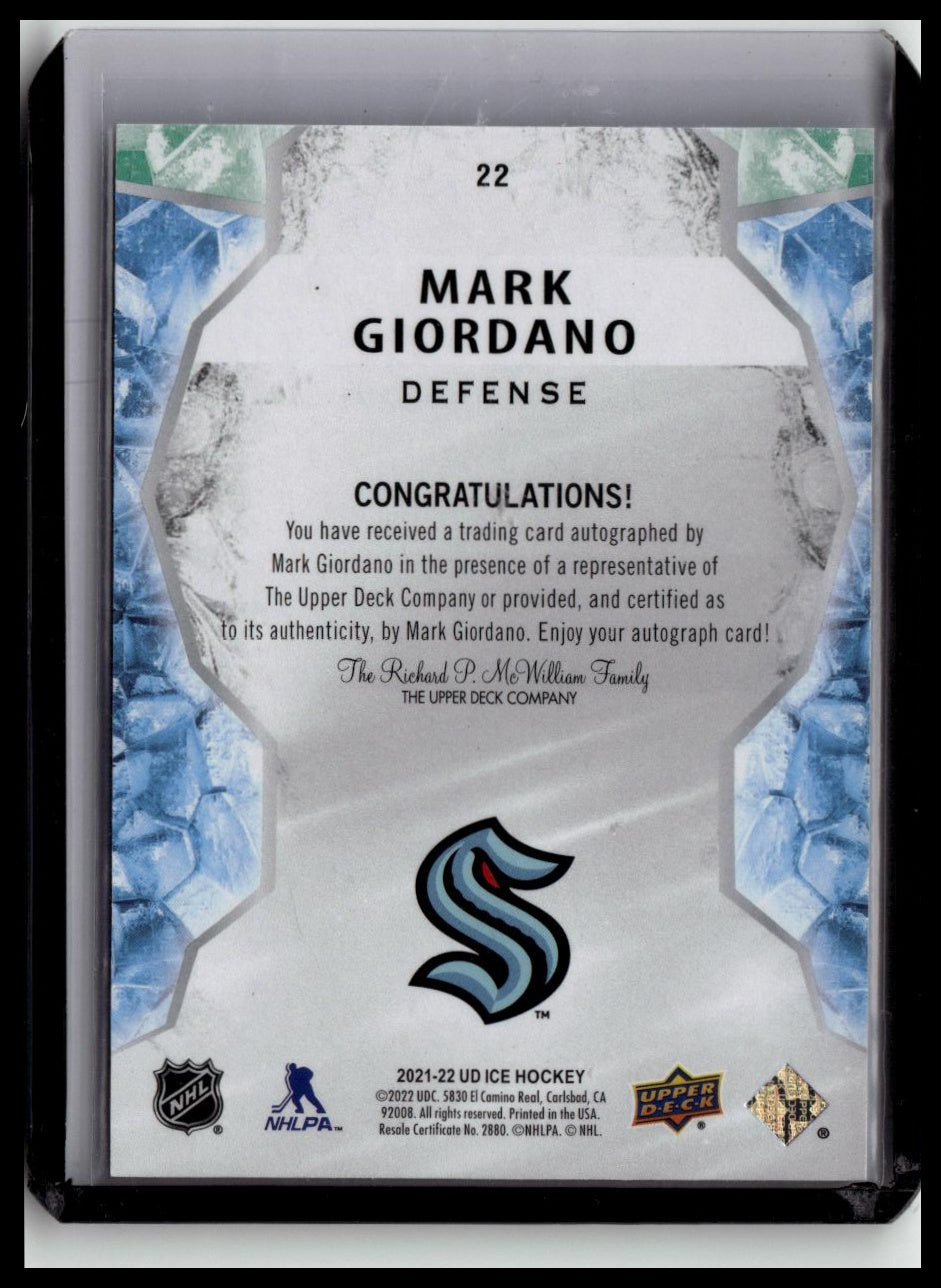 2021-22 Upper Deck Ice #22 Mark Giordano Autographs White Snowflake