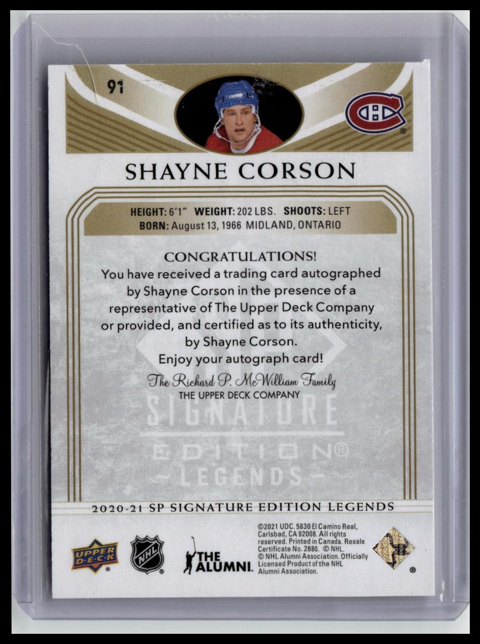 2020-21 SP Signature Edition Legends #91 Shayne Corson Silver Script