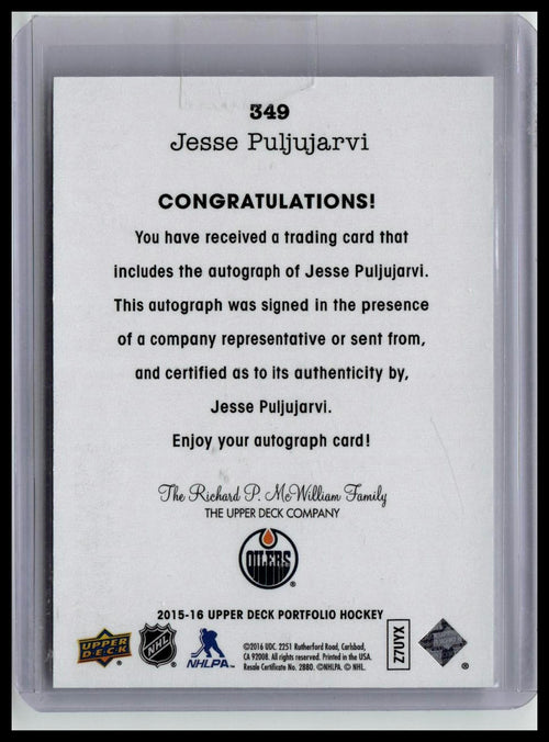 2015-16 Upper Deck Portfolio #349b Jesse Puljujarvi