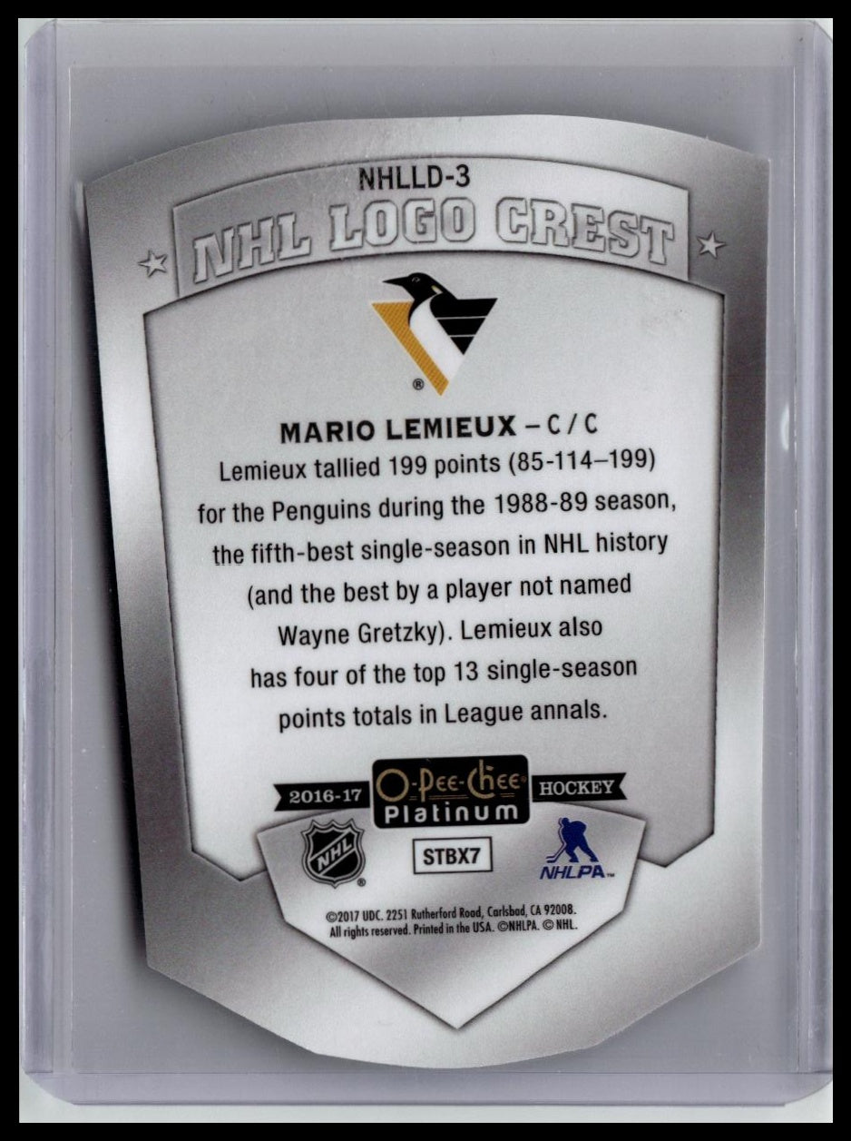 2016-17 O-Pee-Chee Platinum #NHLLD-3 Mario Lemieux NHL-Logo-Crest-Die-Cut