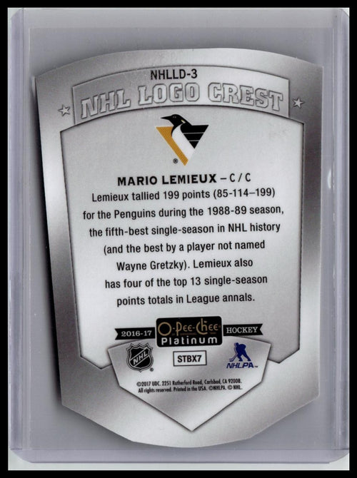 2016-17 O-Pee-Chee Platinum #NHLLD-3 Mario Lemieux NHL-Logo-Crest-Die-Cut