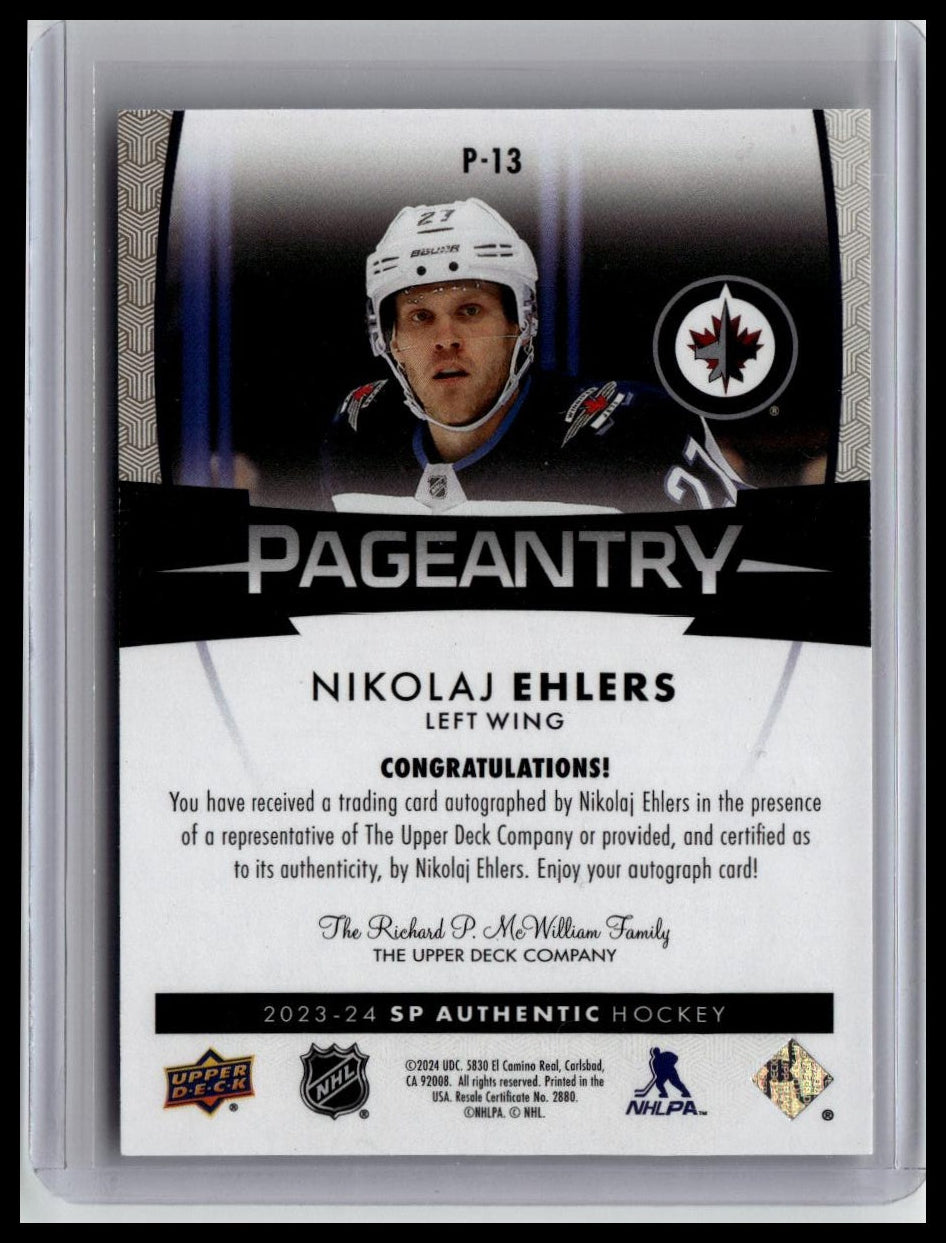 2024-25 SP Authentic #P-13 Nikolaj Ehlers 2023-24 SP Authentic  Pageantry Auto
